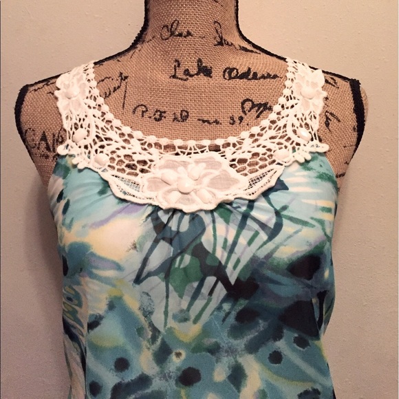 BCX Sheer Sleeveless Blue Multicolor Blouse-S - Picture 2 of 7